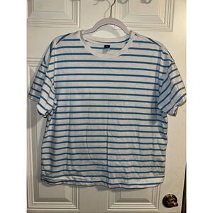 Old Navy EveryWear Crew-Neck Striped T-Shirt – Baby Blue & White, Women’s Size M